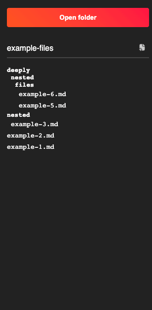 Screenshot of the sidebar of the demo application showing nested files